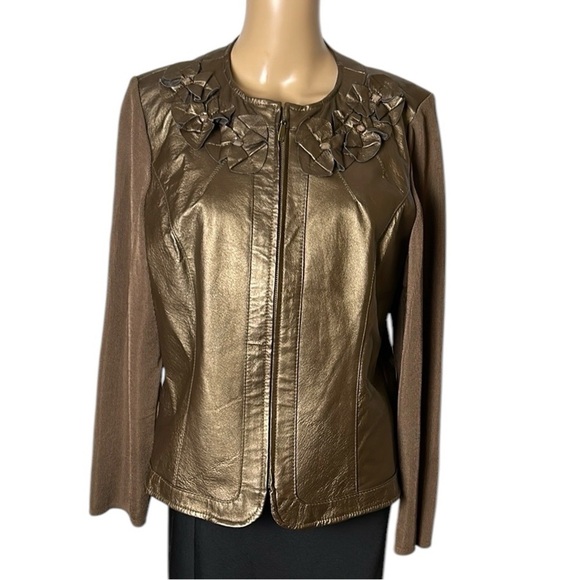 LEATHER  jacket,sweater jacket,multi media,like new!
3D floral,bronze shimmer, - Picture 3 of 13